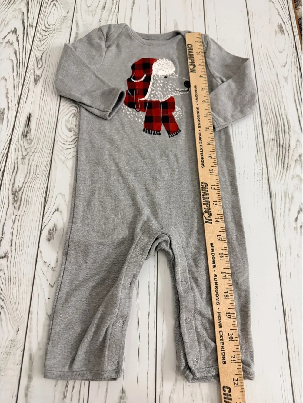 Old Navy Baby 6-12M Gray Fleece One-Piece Pajamas with Dog Applique